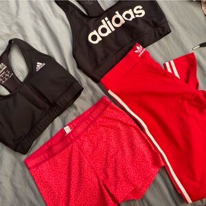 Adidas Black Techfit Bra and Red Shorts